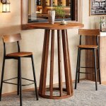 Tribesigns table de bar ronde avec pieds en bois massif, table bistrot de 95 cm de style rustique, pour ...