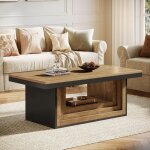 Tribesigns table basse rectangulaire avec rangement ouvert, table centrale rustique cannel�e de 120 cm ...