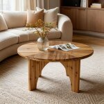 Tribesigns table basse ronde en bois massif de 80 cm (31, 5 pouces), table centrale fermi�re aux pieds ...
