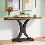 Table console industrielle, table de hall d'entr�e �troite de 100 cm avec base g�om�trique, table d'appoint ...