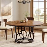 Tribesigns table de salle � manger ronde de 119, 4 cm, table de cuisine en bois avec base en m�tal robuste ...