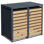 Trigano - abri cache poubelle double - 2x 240l - anthracite / imitation bois en acier