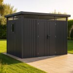 Trigano - abri de jardin m�tal 7. 45m� gris anthracite avec toit plat moderne