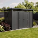 Trigano - abri de jardin m�tal anthracite 5. 71 m� toit plat + kit d'ancrage