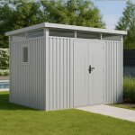 Trigano - abri de jardin m�tal blanc aluminium 7. 45m� toit plat + kit d'ancrage