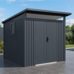 Trigano - abri de jardin m�tal gris anthracite 4. 37m� + kit d'ancrage