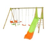 Portique bois et mtal - 2, 30m - 2 balanoires, 1 face a face, 1 nacelle et 1 toboggan 2, 63m - kahuna ...