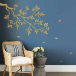 Trimec - stickers muraux branche d'arbre autocollant d�coratifs dor� feuilles d�coration murale salon ...