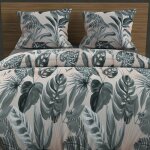 Soleil d ocre - parure housse de couette en coton 57 fils 260x240 cm tropic vert, par soleil d'ocre