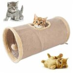 Tunnel pliable pour chat, tunnel de jeu pour chat, tunnel de jeu en daim durable avec boule kaki