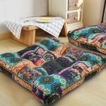 Turquoise coussin de sol de m�ditation carr� mandala boh�me coton lin style indien oreiller pour yoga ...