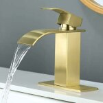 Tuserxln - robinet de salle de bain � bec cascade dor�, robinet d'�vier de salle de bain monotrou � poign�e ...