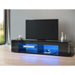 Sonni - tv lowboard board meuble armoire avec clairage led noir brillant tablettes en verre 135x39x30cm ...