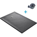 U - tile - receveur de douche gris 180 x 90 cm haute densit� pierre naturelle - grille carr�e excentr�e ...