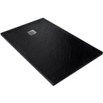 U - tile - receveur de douche noir 160 x 90 cm haute densit� pierre naturelle - grille carr�e excentr�e ...