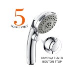 Ubeegol - pommeau de douche chrom avec bouton stop douchette  main 5 jets au choix pomme de douche ...