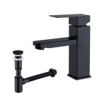 Ubeegol - set robinet salle de bain noir et siphon de lavabo avec bonde universel