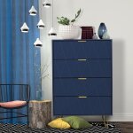 Uev commode 4 tiroirs, meuble de rangement bois, style simple et lgant, manche et pieds couleurs dores, ...