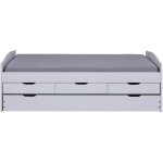 Inter link - lit avec tiroirs de rangement et deuxi�me lit gigogne inf�rieur en pin massif verni � l'eau ...