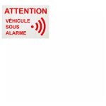 Autocollant / adh�sif (fond blanc ou transparent) vitre 'attention v�hicule sous alarme' (8 x 6 cm)