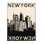 Unamourdetapis - tapis salon et chambre 200x290 noir et beige tiss motif fresque new york city