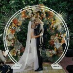 Unho - arche ronde mariage champetre en fer fond de rception dcor 2, 2m x 2m - blanc
