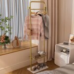 Unho - porte - manteaux dor sur pied en mtal avec 2 etagres 4 crochets, penderie portant pour vtements ...
