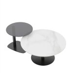 Unho - table basse gigogne marbre rond lot de 2 table de caf modern avec bout de canap en verre tremp ...