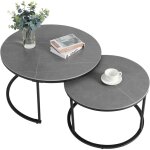 Unho - table basse gigogne salon marbre: lot de 2 tables gigognes ronde industrielle bout de canap design ...