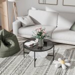 Unho - table basse ronde salon meuble table cafe cadre en fer plateau en verre tremp 80x80x47. 5cm - ...