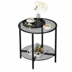 Unho - table basse ronde en verre tremp� cadre en metal table de salon bout de canap� gris 50x49, 5cm ...