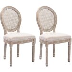Vente - unique - lot de 2 chaises - cannage, tissu et bois d'hévéa - beige - antoinette Vente - unique - lot de 2 chaises - cannage, tissu et bois d'hévéa - beige - antoinette