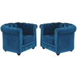 Vente - unique - lot de 2 fauteuils chesterfield - velours bleu canard