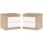 Vente - unique - lot de 2 table de chevet avec 2 tiroirs - avec leds - blanc laqu et naturel - flarancia ...