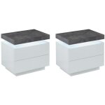 Vente - unique - lot de 2 tables de chevet - 2 tiroirs - mdf laqu� - avec leds - coloris : blanc et b�ton ...
