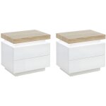 Vente - unique - lot de 2 tables de chevet - 2 tiroirs - mdf laqu� - avec leds - coloris : blanc et ch�ne ...