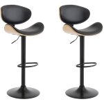 Vente - unique - lot de 2 tabourets de bar en simili, placage ch�ne et m�tal - hauteur r�glable - naturel ...