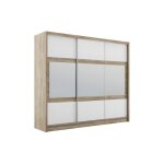 Vente - unique - armoire 3 portes coulissantes - avec miroir - l250 cm - coloris : naturel et blanc - ... Vente - unique - armoire 3 portes coulissantes - avec miroir - l250 cm - coloris : naturel et blanc - ...