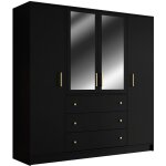 Vente - unique - armoire 4 portes et 3 tiroirs - avec miroirs - l196 cm - noir - lizandro