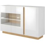 Vente - unique - buffet murari - 3 portes - avec leds - blanc brillant et ch�ne