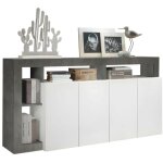 Vente - unique - buffet sefro - 4 portes et 4 niches - blanc laqu et bton