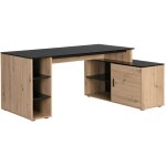 Vente - unique - bureau d'angle avec rangements - mdf - naturel et noir - romiara