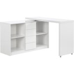 Vente - unique - bureau extensible avec plateau pivotant 360 - mdf - blanc laqu - pavelo