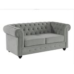 Vente - unique - canap� 2 places chesterfield - velours gris clair