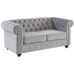 Vente - unique - canapé 2 places chesterfield - velours gris clair Vente - unique - canapé 2 places chesterfield - velours gris clair