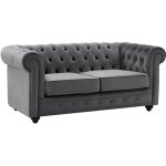 Vente - unique - canap� 2 places en velours anthracite chesterfield