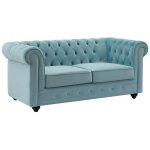 Vente - unique - canap� 2 places en velours bleu pastel chesterfield