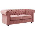 Vente - unique - canap� 2 places en velours rose pastel chesterfield