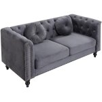 Vente - unique - canapé 2 places en velours turner - anthracite Vente - unique - canapé 2 places en velours turner - anthracite