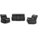 Vente - unique - canapés 3 places 2 places et un fauteuil relax en simili noir canby Vente - unique - canapés 3 places 2 places et un fauteuil relax en simili noir canby